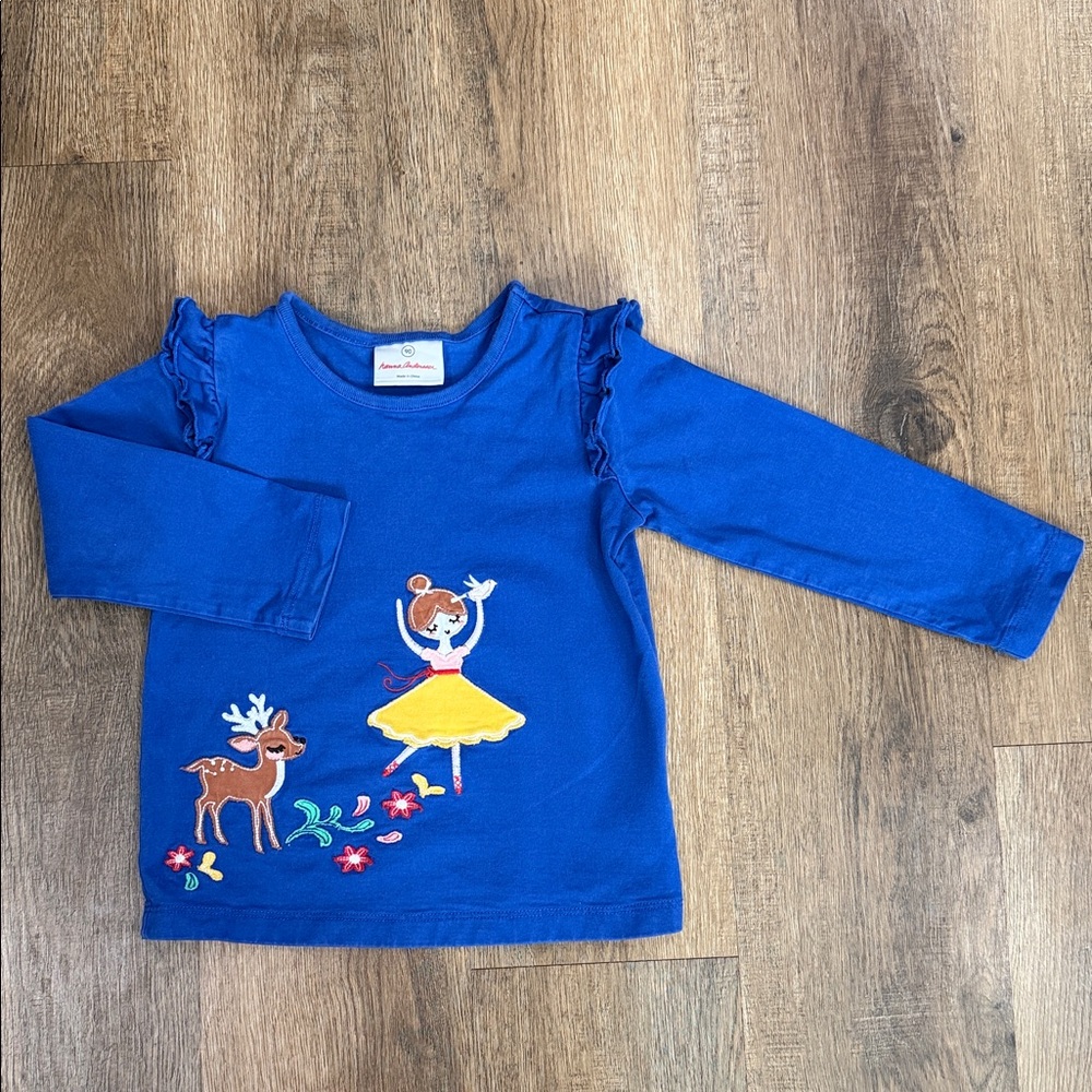 Hanna Andersson,Royal Blue Long-Sleeve Embroidered Top